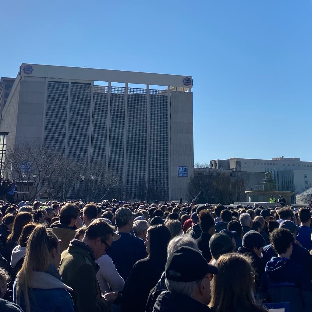 Large crowd gathered at a political rally
